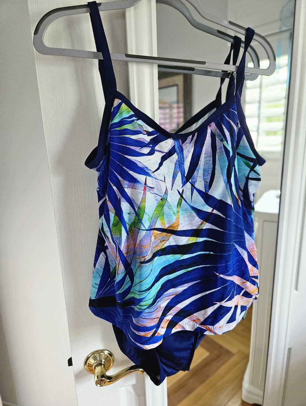Maxine of Hollywood Navy & White Swim Suit with Gold Accent - Picture 3 of 3